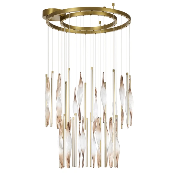 5468/150L Odeon Light SPIRA Подвесная LED-люстра, латунное металлическое основание, коричневые металлические и акриловые плафоны, 150 Вт, 3500 К, IP20, 220 В