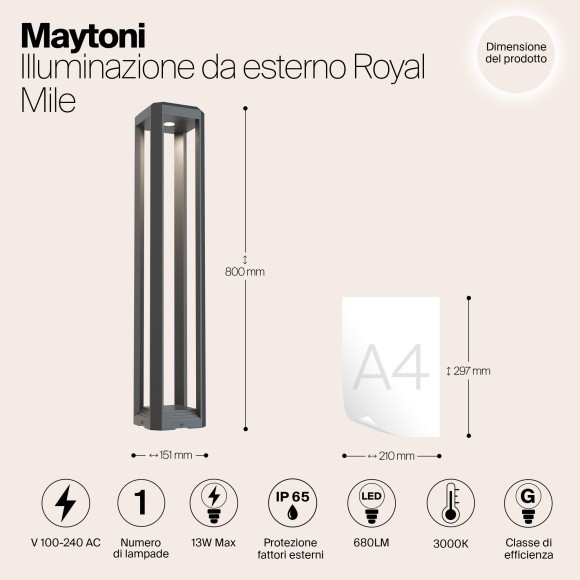 Уличный наземный светильник Maytoni O019FL-L12GR3K Royal Mile IP65 светодиодный LED 13W