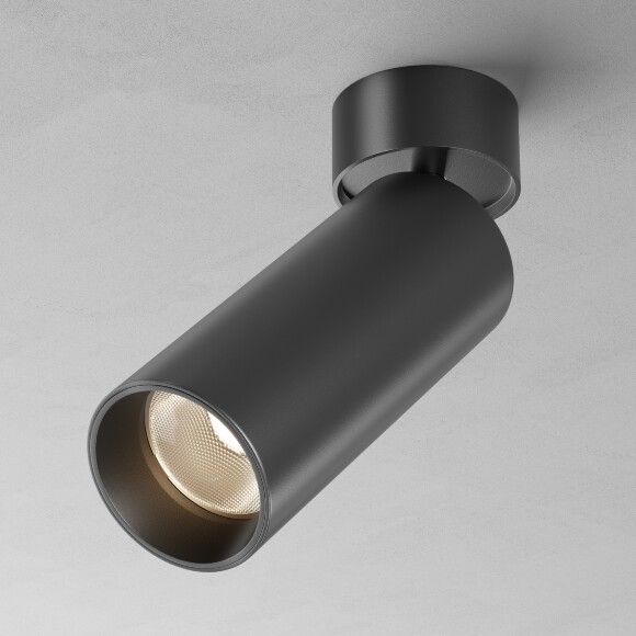 Maytoni C055CL-L20W2.7-3-4K-M-B Потолочный накладной поворотный черный светодиодный светильник цилиндр, CCT перекл. цветовой температуры, COB LED 20Вт 2310Лм 2700;3000;4000К CRI90 36° IP20 220В, диммируемые диоды Bridgelux (при смене блока питания)