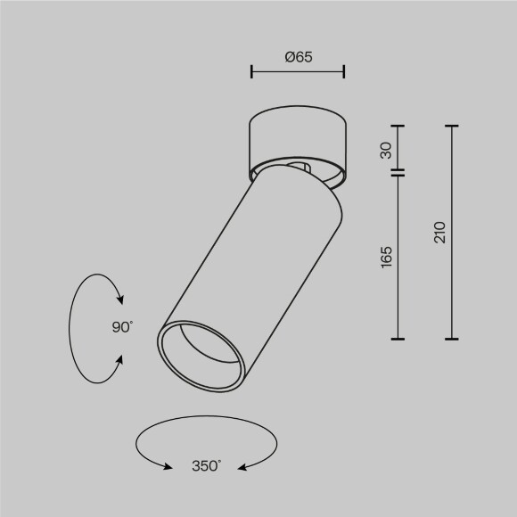 Maytoni C055CL-L20W2.7-3-4K-M-B Потолочный накладной поворотный черный светодиодный светильник цилиндр, CCT перекл. цветовой температуры, COB LED 20Вт 2310Лм 2700;3000;4000К CRI90 36° IP20 220В, диммируемые диоды Bridgelux (при смене блока питания)
