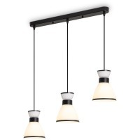 Freya Topi FR5503PL-03B1 Минималистичный трехплафонный подвесной светильник в стиле лофт, лампы 3xE27 до 40 Вт, 220В, габариты 1220 x 655 x 135 мм, основание черный матовый металл, плафоны молочное стекло