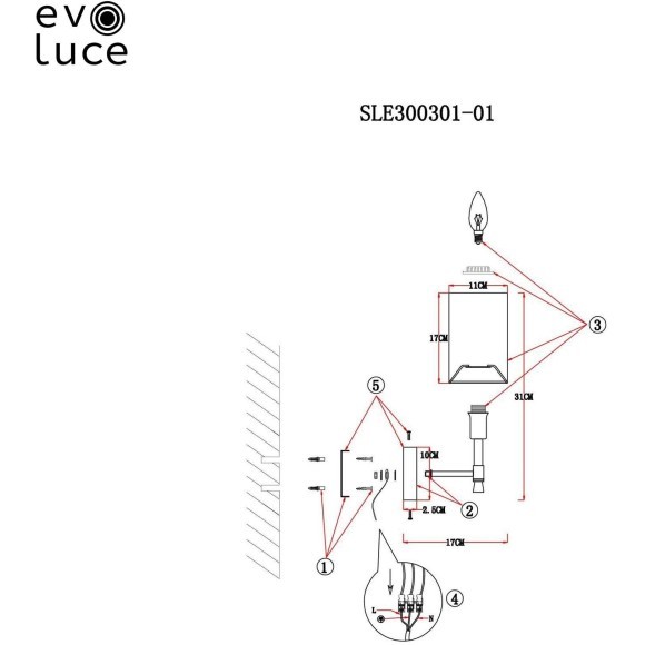 SLE300301-01 Светильник настенный Латунь, Черный/Шампань E14 1*40W GRANZE