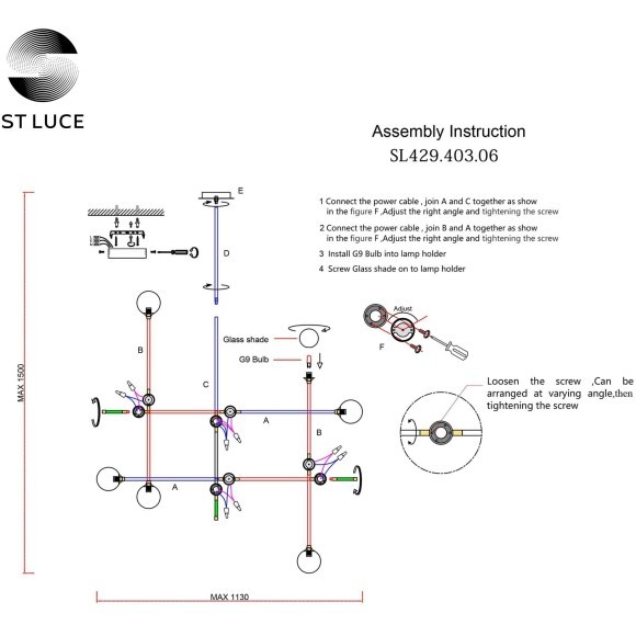 SL429.403.06 Светильник подвесной ST-Luce Черный, Золото/Белый G9 6*5W BASTONCINO