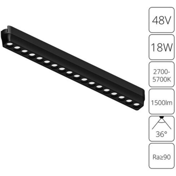 A2969PL-1BK Трековый магнитный светодиодный SMART (TUYA, Алиса, Bluetooth, Wi-Fi) светильник Arte Lamp Rapid 48V CRI90+ 2700-6000К 1500Лм 36° 18Вт A2969PL-1BK Трековый магнитный светодиодный SMART (TUYA, Алиса, Bluetooth, Wi-Fi) светильник Arte Lamp Rapid 48V CRI90+ 2700-6000К 1500Лм 36° 18Вт