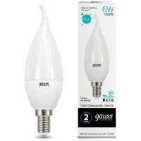 34126 Лампа Gauss Elementary Свеча на ветру 6W 450lm 4100K Е14 LED 1/10/50