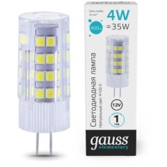 10724 Лампа Gauss Elementary G4 12V 4W 400lm 4100K керамика LED 1/10/200 10724 Лампа Gauss Elementary G4 12V 4W 400lm 4100K керамика LED 1/10/200