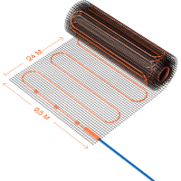 VLT01-200-12 Нагревательный мат (Теплый пол) длиной 24 метра и шириной полметра (0,5 метра) Voltum Т200 мощность 2400Вт 200Вт/м², двужильный экранированный кабель, клеевая сетка, укладка в плиточный клей/стяжку, гарантия 25 лет