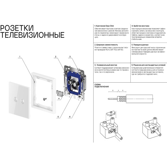 VLS002708 Накладка для розетки TV+RJ45 (CAT5-CAT6 + RG6 или РК 75-4,8-31 черного матового цвета VOLTUM S70 (черный матовый)