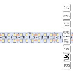 A2424015-03-6K Светодиодная лента 24В 20Вт/м 2200Лм/м 6000К CRI 90+ 15мм SMD2835 240шт/м 5м IP20 A2424015-03-6K Светодиодная лента 24В 20Вт/м 2200Лм/м 6000К CRI 90+ 15мм SMD2835 240шт/м 5м IP20