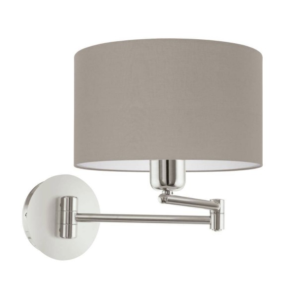 95062 PASTERI Бра настенный с механическим выключателем, 1xE27, 60Вт, ткань коричневый, никель