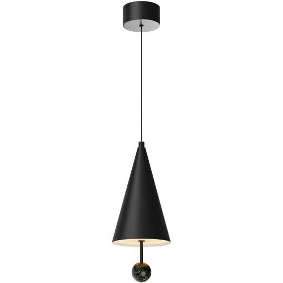 Maytoni Bell MOD534PL-L11B3K Светильник подвесной светодиодный, плафон конус 150мм черный матовый, шар натуральный зеленый мрамор, LED 11Вт 3000K 600Лм CRI90 120° IP20 220V