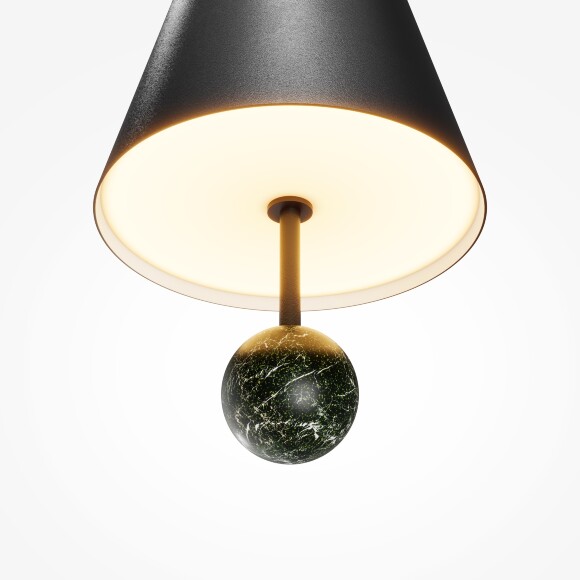 Maytoni Bell MOD534PL-L11B3K Светильник подвесной светодиодный, плафон конус 150мм черный матовый, шар натуральный зеленый мрамор, LED 11Вт 3000K 600Лм CRI90 120° IP20 220V