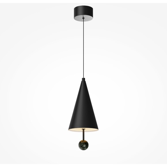 Maytoni Bell MOD534PL-L11B3K Светильник подвесной светодиодный, плафон конус 150мм черный матовый, шар натуральный зеленый мрамор, LED 11Вт 3000K 600Лм CRI90 120° IP20 220V