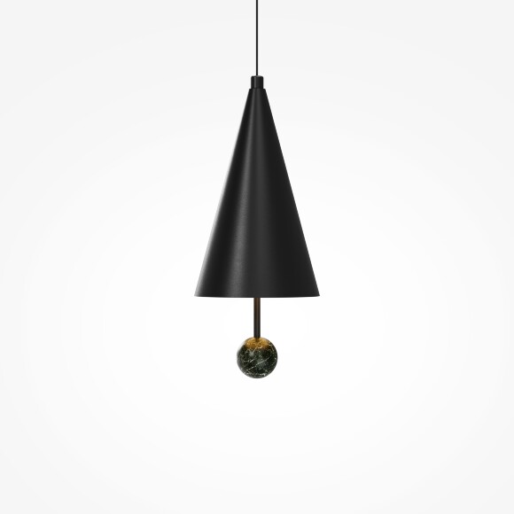 Maytoni Bell MOD534PL-L11B3K Светильник подвесной светодиодный, плафон конус 150мм черный матовый, шар натуральный зеленый мрамор, LED 11Вт 3000K 600Лм CRI90 120° IP20 220V