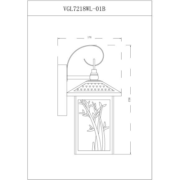 Voltega Saga VGL7218WL-01B Уличное настенное бра в стиле лофт, лампа 1xE27 до 40 Вт, IP44, 220В, основание черный металл, плафон стекло с металлическим декором