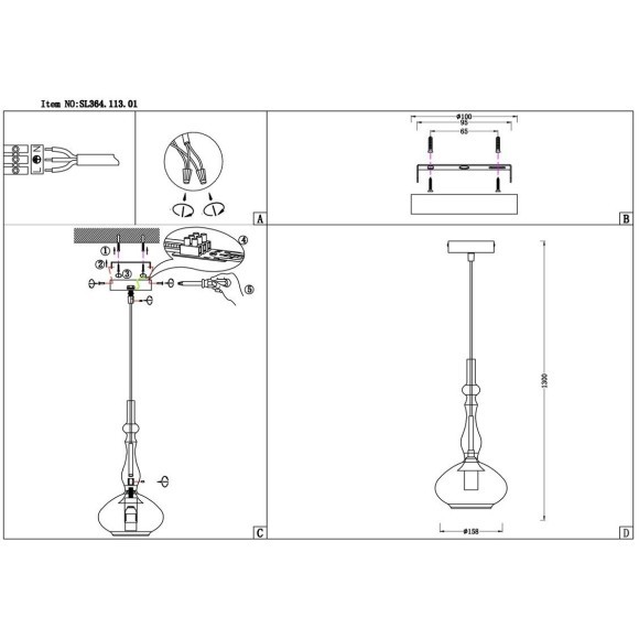 SL364.113.01 Подвес ST-Luce Хром/Янтарный E14 1*40W BIORNO
