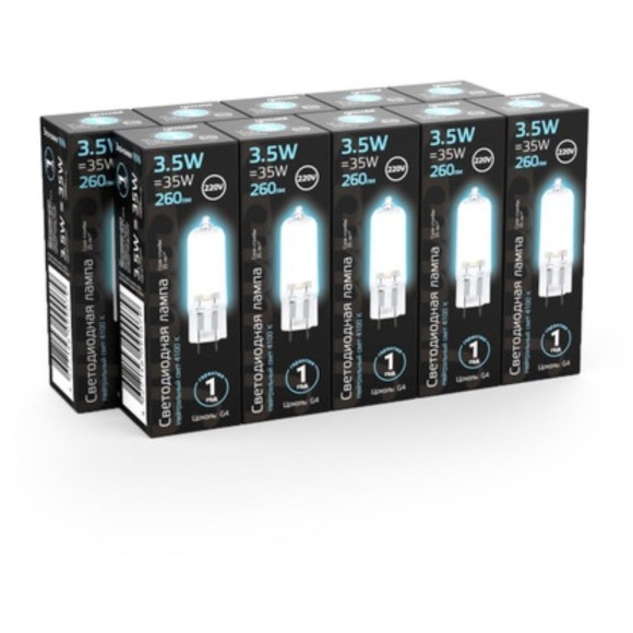 107807203 Лампа Gauss G4 AC220-240V 3.5W 260lm 4100K стекло LED 1/10/200