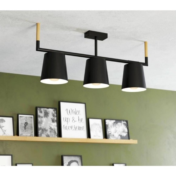 43611 Подвесной потолочный светильник (люстра) LACEY, 3Х40W, E27, L780, B160, H335, сталь/дерево, че 43611 Подвесной потолочный светильник (люстра) LACEY, 3Х40W, E27, L780, B160, H335, сталь/дерево, че