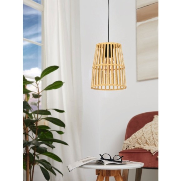 33201 Подвесной светильник (люстра) EYAM, 1X40W (E27), ?190, сталь, черный/дерево, коричневый