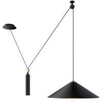 Maytoni Peso P080PL-01B Подвесной светильник с фиксируемой противовесом высотой плафона, для кухни и столовой, в стиле индустриальный минимализм, диаметр 42 см, черный матовый металл, сменная лампа E27 1x60W IP20 220В