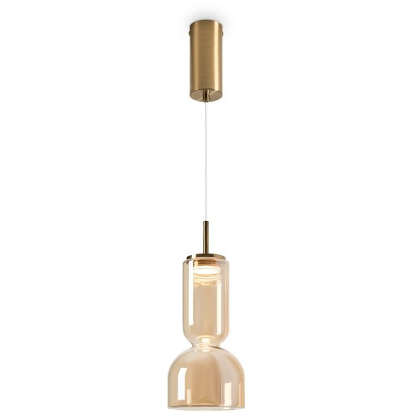 Freya Ore FR5636PL-L6AM1 Одинарный подвесной LED-светильник в стиле модерн, 6 Вт, 3000К, CRI 80, 300 лм, 120°, 220В, диаметр 130 мм, высота 470 - 2350 мм, основанием металл цвета латунь, плафон янтарное стекло