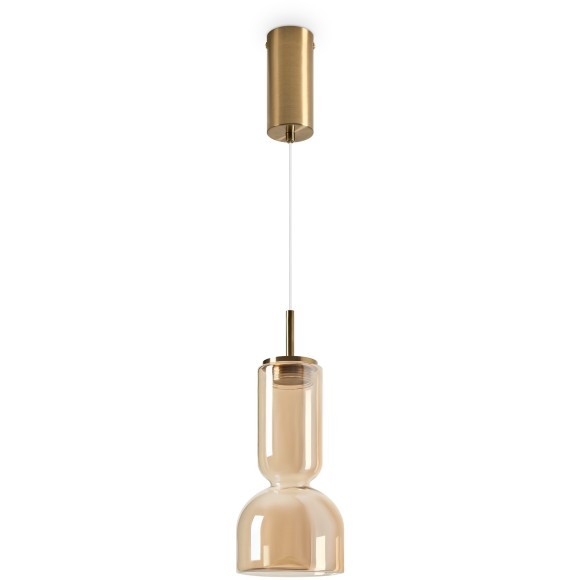 Freya Ore FR5636PL-L6AM1 Одинарный подвесной LED-светильник в стиле модерн, 6 Вт, 3000К, CRI 80, 300 лм, 120°, 220В, диаметр 130 мм, высота 470 - 2350 мм, основанием металл цвета латунь, плафон янтарное стекло