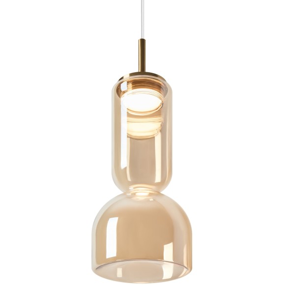 Freya Ore FR5636PL-L6AM1 Одинарный подвесной LED-светильник в стиле модерн, 6 Вт, 3000К, CRI 80, 300 лм, 120°, 220В, диаметр 130 мм, высота 470 - 2350 мм, основанием металл цвета латунь, плафон янтарное стекло