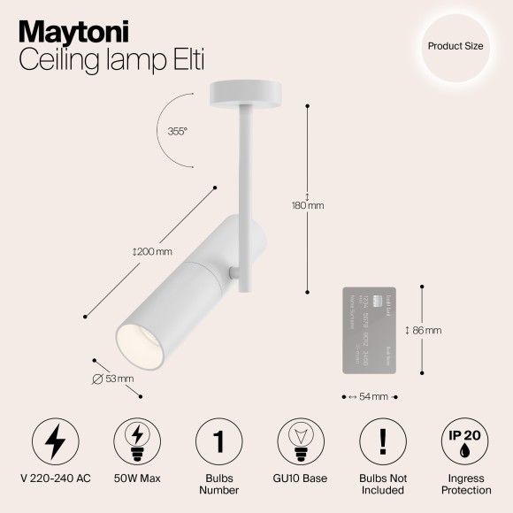 Спот настенный Maytoni C020CL-01W Elti под лампу 1xGU10 50W Спот настенный Maytoni C020CL-01W Elti под лампу 1xGU10 50W