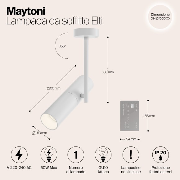 Спот настенный Maytoni C020CL-01W Elti под лампу 1xGU10 50W Спот настенный Maytoni C020CL-01W Elti под лампу 1xGU10 50W