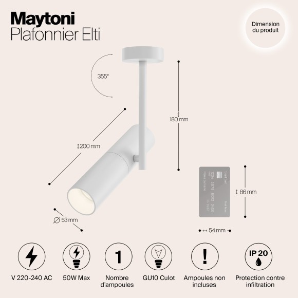 Спот настенный Maytoni C020CL-01W Elti под лампу 1xGU10 50W Спот настенный Maytoni C020CL-01W Elti под лампу 1xGU10 50W