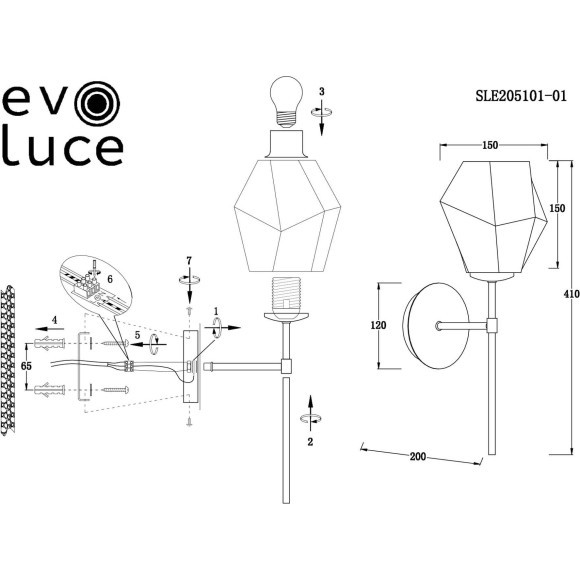 SLE205101-01 Светильник настенный Латунь, Черный/Белый E27 1*60W TERRAMO