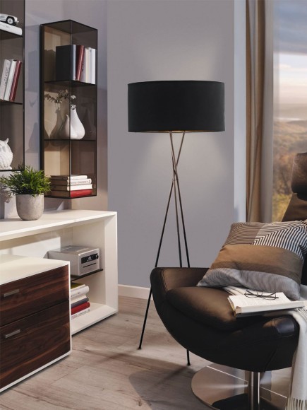 95541 FONDACHELLI Торшер напольный с ножным выключателем, 1xE27, 60Вт, ткань медный, металл черный