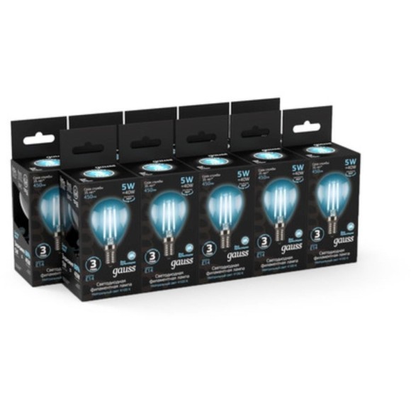 105801205 Лампа Gauss LED Filament Шар E14 5W 450lm 4100K 1/10/50 105801205 Лампа Gauss LED Filament Шар E14 5W 450lm 4100K 1/10/50
