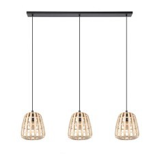 390153 MONTEZUELO Люстра потолочная с тремя лампами E27, дерево коричневый, металл черный 390153 MONTEZUELO Люстра потолочная с тремя лампами E27, дерево коричневый, металл черный