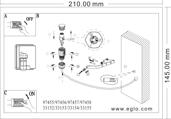 Уличный настенный LED-прожектор EGLO FAEDO 3 97458, встроенный LED 53Вт, 5000К, 5800Лм, подключение 220В, IP65, длина 205 мм, высота 145 мм