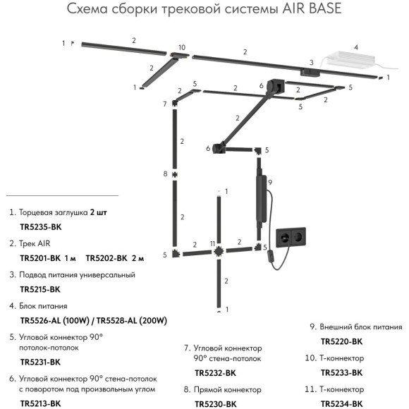 Плоский магнитный 2м шинопровод толщиной 6.7мм Denkirs AIR TR5202-BK