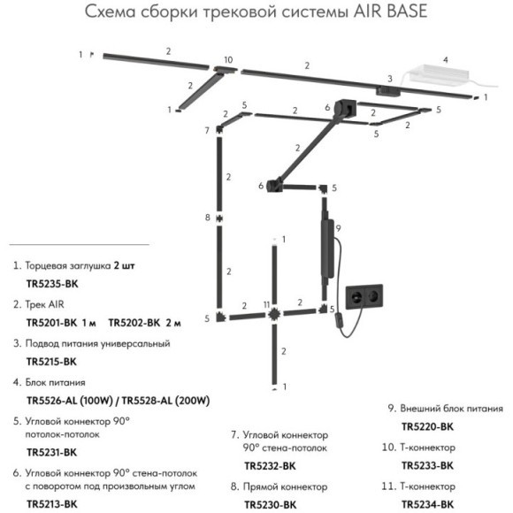 Плоский магнитный 2м шинопровод толщиной 6.7мм Denkirs AIR TR5202-BK