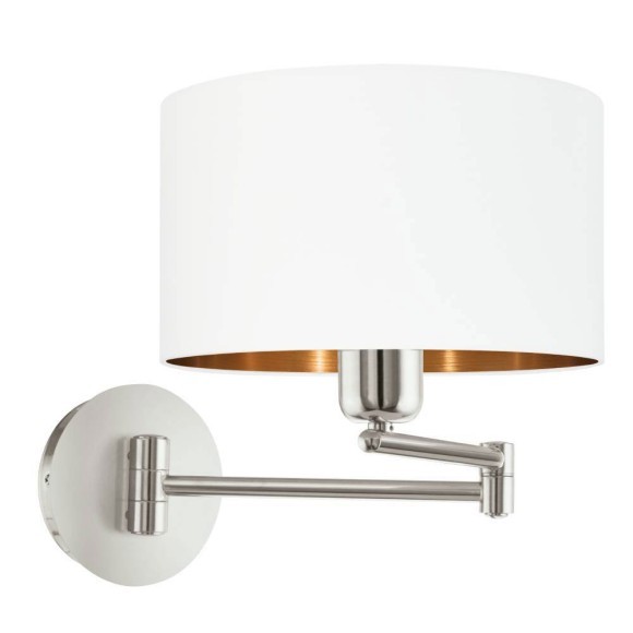 95058 PASTERI Бра настенный с одной лампой E27, 60Вт, механический выключатель, белый ткань, никель 95058 PASTERI Бра настенный с одной лампой E27, 60Вт, механический выключатель, белый ткань, никель