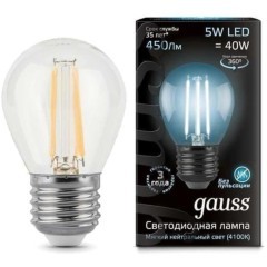 105802205 Лампа Gauss LED Filament Шар E27 5W 450lm 4100K 1/10/50 105802205 Лампа Gauss LED Filament Шар E27 5W 450lm 4100K 1/10/50