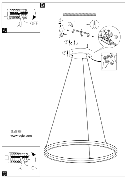 Подвесной светильник EGLO CADINARO 39896, встроенный LED 3000К, CRI 80, теплый белый свет, подключение 220В, диаметр 600 мм, высота 1500 мм, арматура из стали и дерева, белый пластиковый плафон
