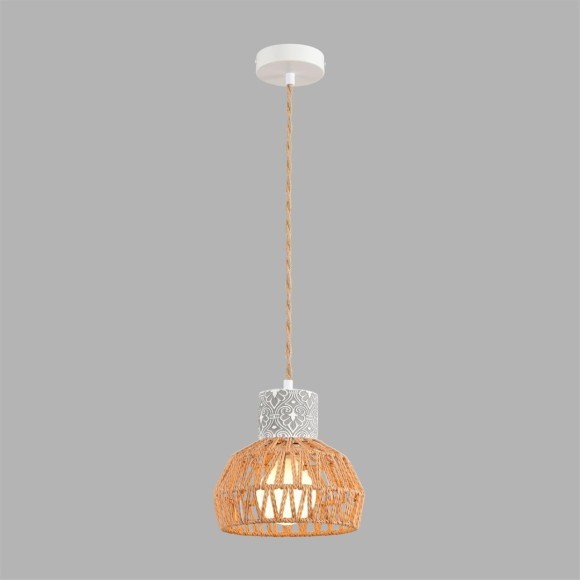 8367/1A ECO LN26 327 серый/белый/бежевый, цемент/металл/джутовый шнур Подвес E27 LED 10W 220V BOHO