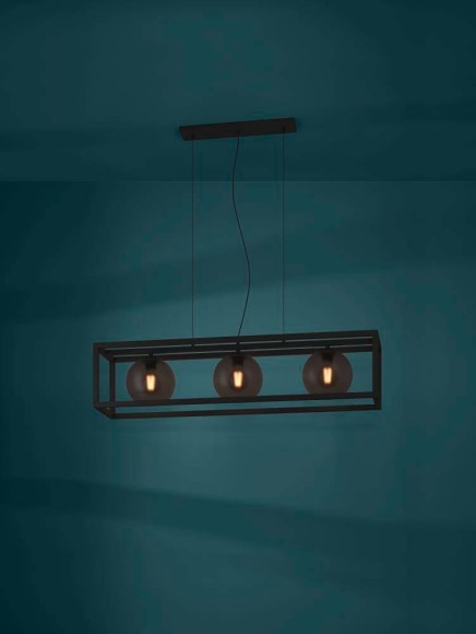 390215 ARANGONA Люстра потолочная с тремя лампами E27, 220V, металл, стекло, черный, серый 390215 ARANGONA Люстра потолочная с тремя лампами E27, 220V, металл, стекло, черный, серый