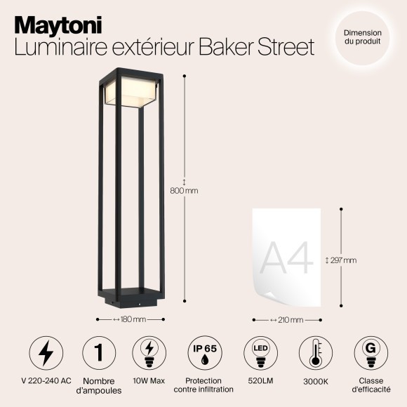 Уличный наземный светильник Maytoni O021FL-L10B3K Baker Street IP65 светодиодный LED 10W Уличный наземный светильник Maytoni O021FL-L10B3K Baker Street IP65 светодиодный LED 10W