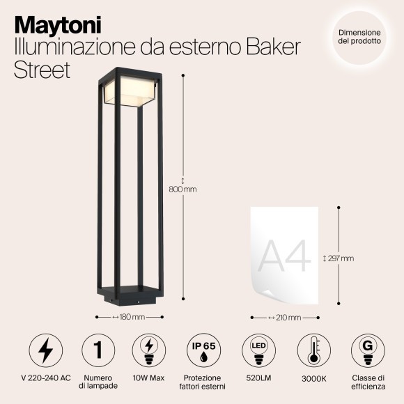 Уличный наземный светильник Maytoni O021FL-L10B3K Baker Street IP65 светодиодный LED 10W Уличный наземный светильник Maytoni O021FL-L10B3K Baker Street IP65 светодиодный LED 10W