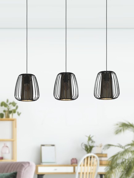 99662 CURASAO Люстра потолочная с тремя лампами E27, 120Вт, ткань золотой, металл черный