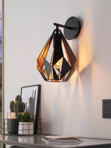 49992 CARLTON 1 Бра настенное 1xE27 60Вт винтаж L205 H330 A220 сталь черный медный