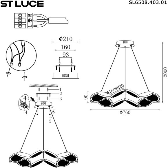 SL6508.403.01 Светильник подвесной ST-Luce Черный/Белый LED 1*60W 4000K RIO