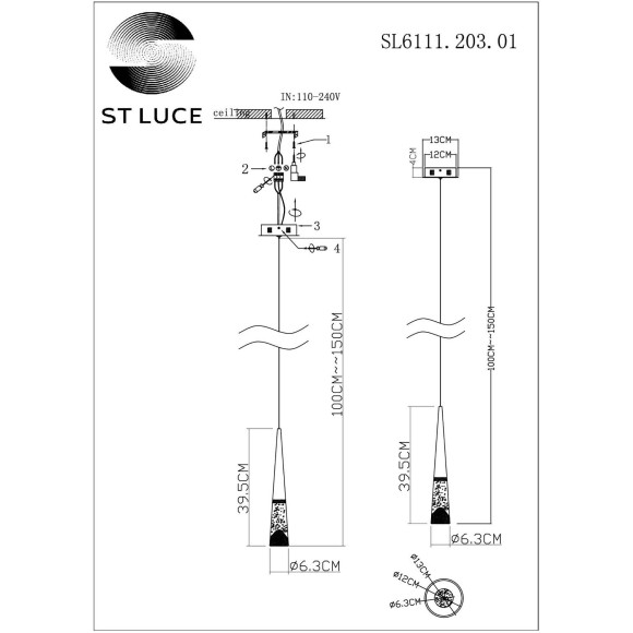 SL6111.203.01 Люстра подвесная ST-Luce Золотистый/Прозрачный LED 1*3W 3000K SOLLEN