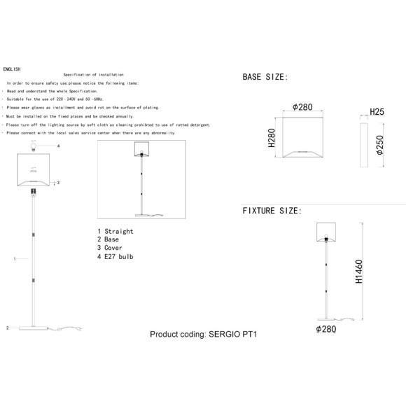Торшер Crystal Lux SERGIO PT1 GOLD Торшер Crystal Lux SERGIO PT1 GOLD