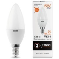 33116 Лампа Gauss LED Elementary Свеча 6W E14 420lm 3000K 1/10/100